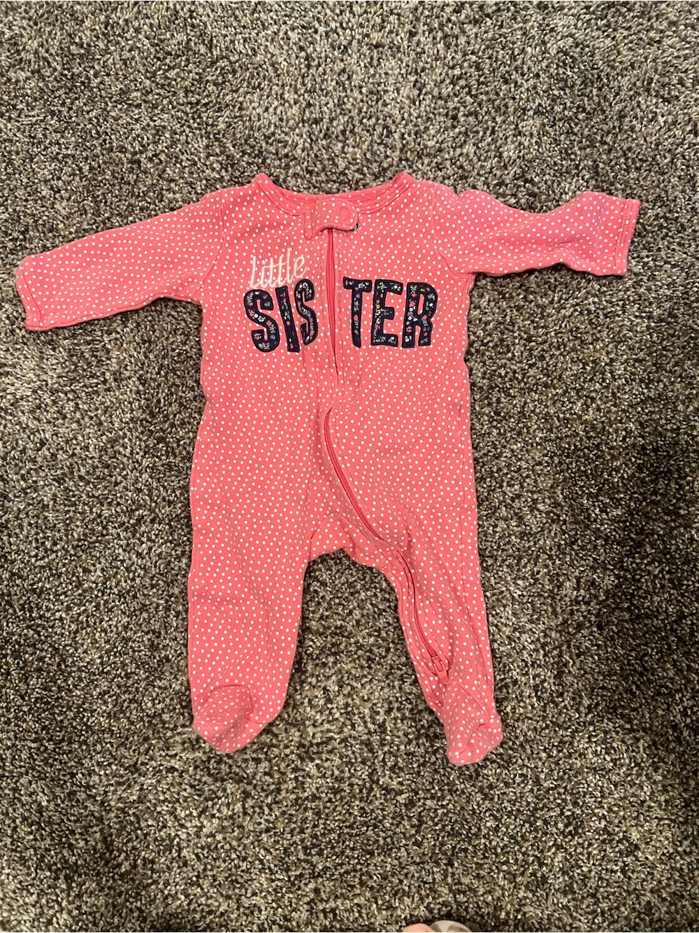 Carter's Coral Pink Polka Dot 'Little Sister' Footed One-Piece